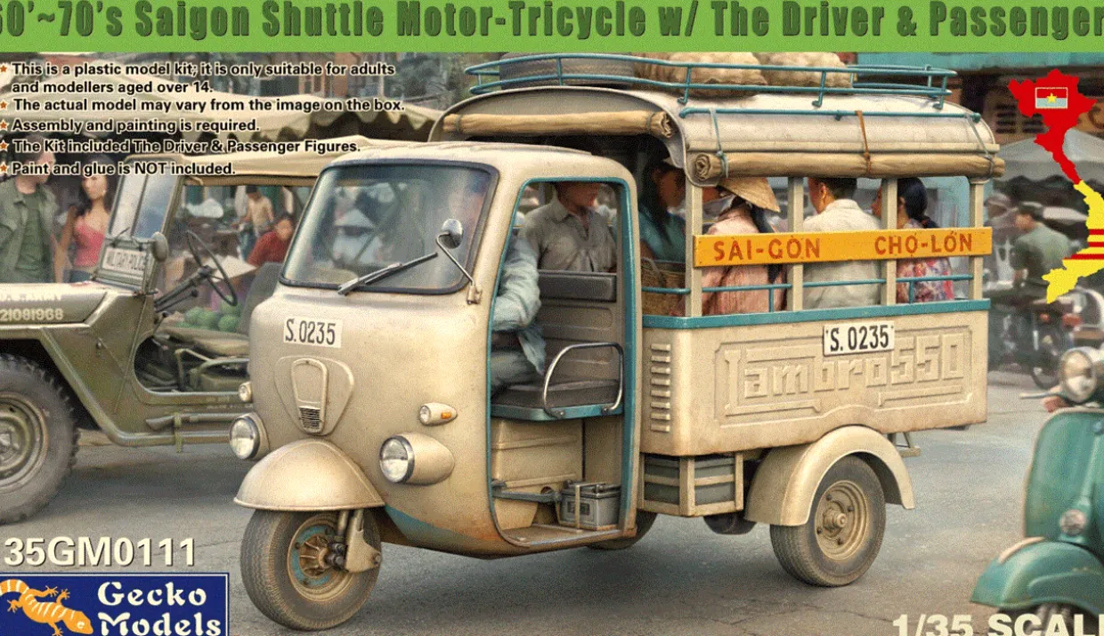 Gecko Models 1/35 60’~70’s Saigon Shuttle Motor-Tricycle w/The Driver & Passengers