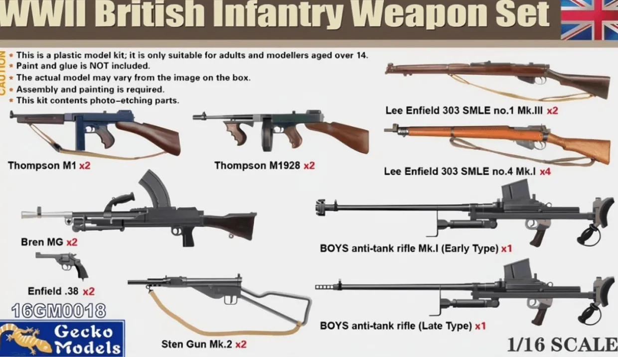 Gecko Models 1/16 WWII British Infantry Weapon Set