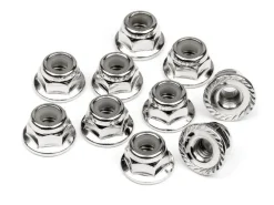 HPI Racing Serrated Flange Lock Nut M4 (Silver/10Pcs)