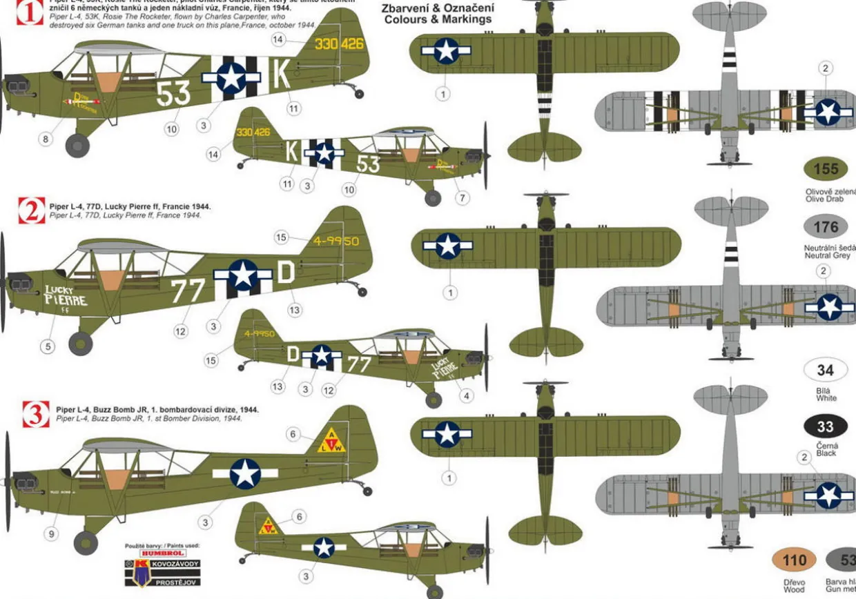 KPM 1/72 Piper L-4 Grasshopper with Bazookas Model Kit