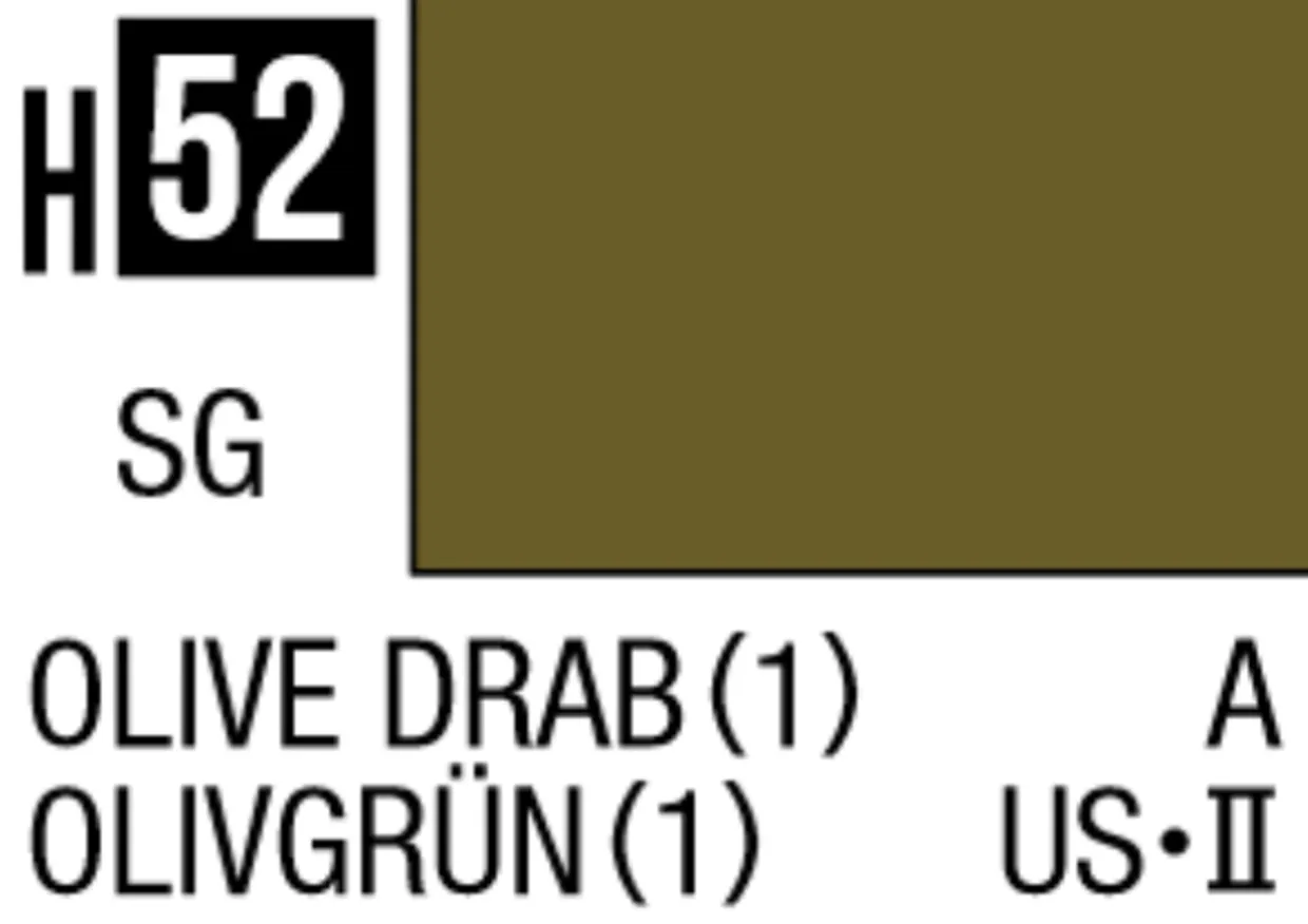 Mr Hobby Aqueous Hobby Colour 10ml 052 Olive Drab Semi Gloss Acrylic Paint