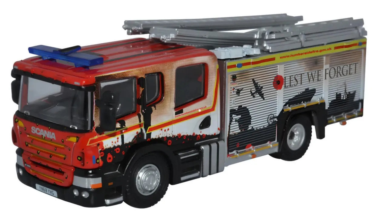 Oxford Diecast 1/76 Scania Fire Pump Ladder Humberside Fire And Rescue (Remembrance Day)