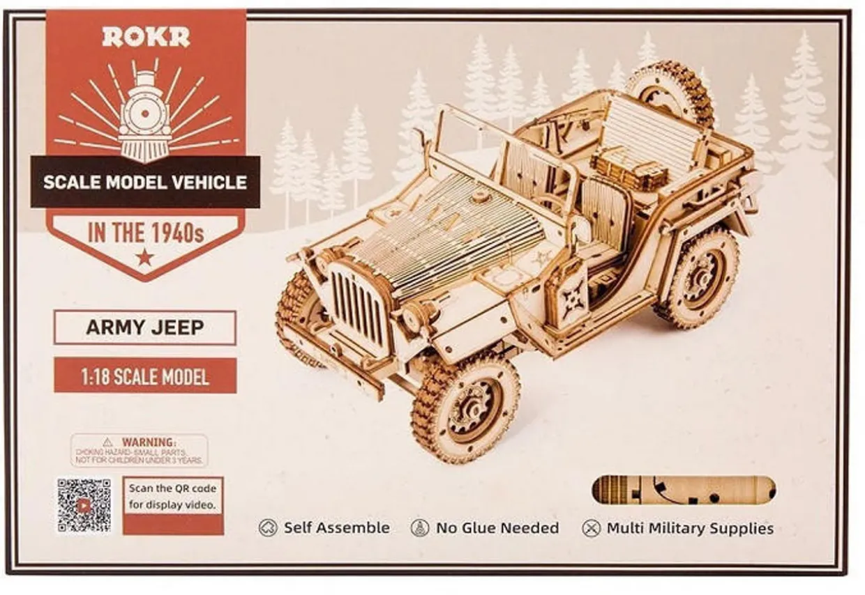 Rokr Army Jeep 3D Wooden Puzzle Model Kit