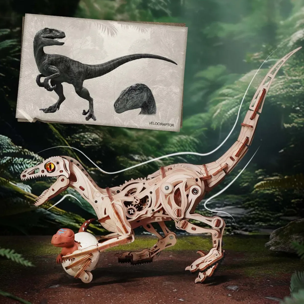 Rokr Velociraptor Mechanical 3D Wooden Kit