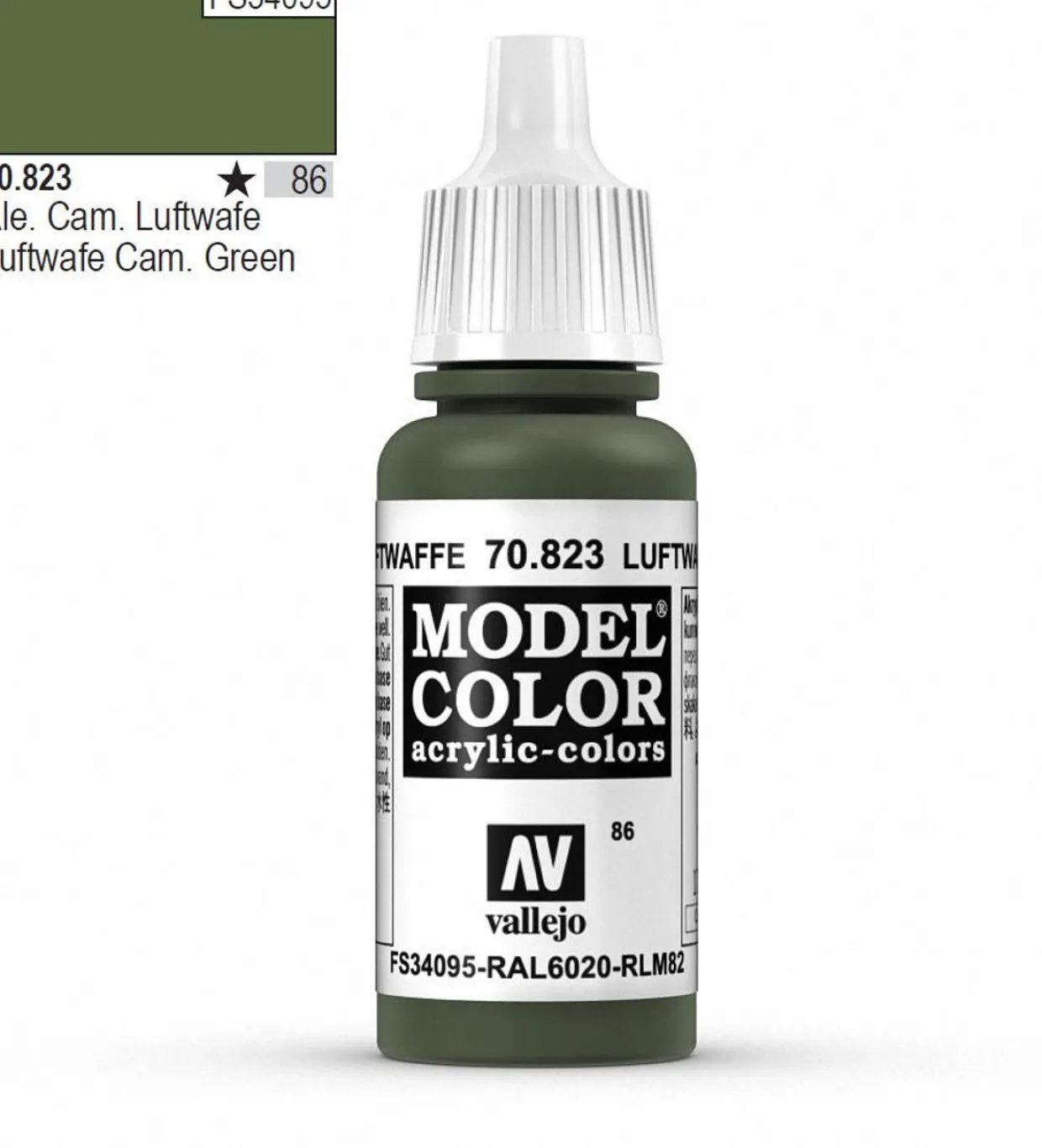 Vallejo Model Color 823 17ml Luftwaffe Cam Green Matt Acrylic