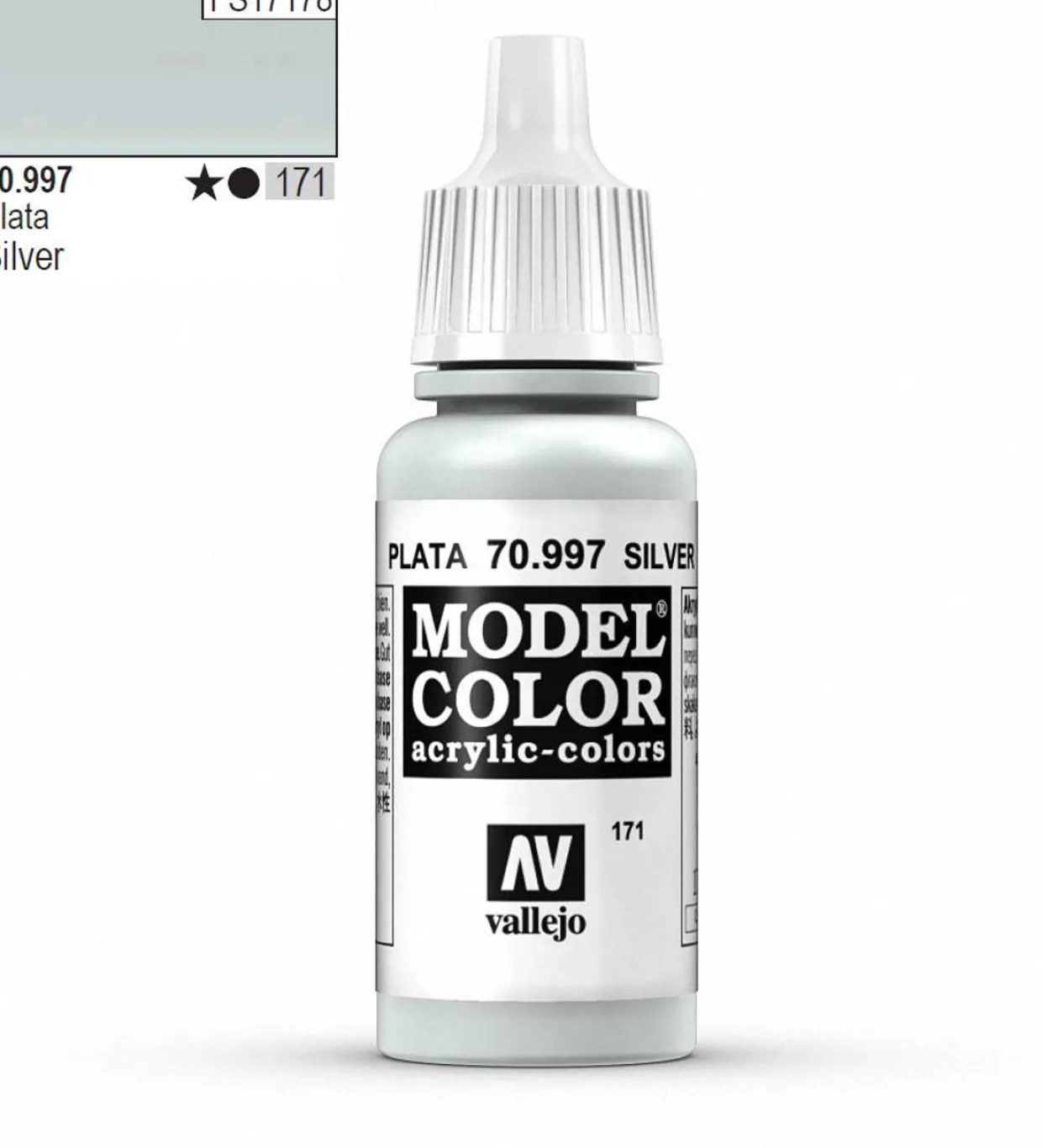 Vallejo Model Color 997 17ml Silver Metallic Acrylic Paint